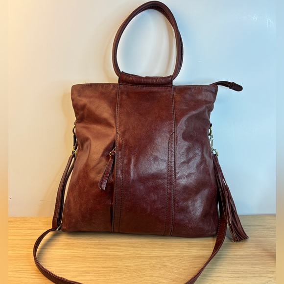 HOBO Handbags - Vintage HOBO “Lennon” Deep Burgundy Leather Satchel w/ Tassel